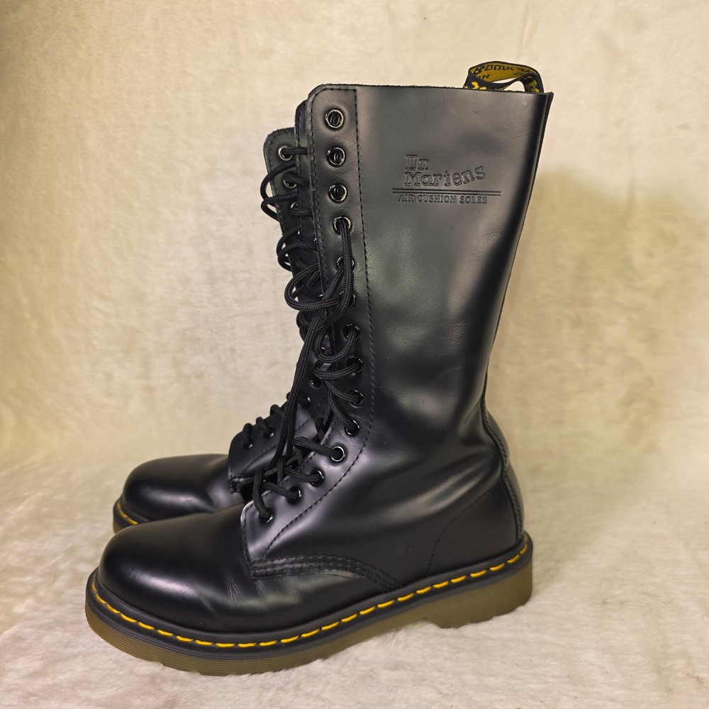 Dr. Martens 1914W 14-Eye Tall Lace Up Boots Black Leather 39 Men 7 Women 8